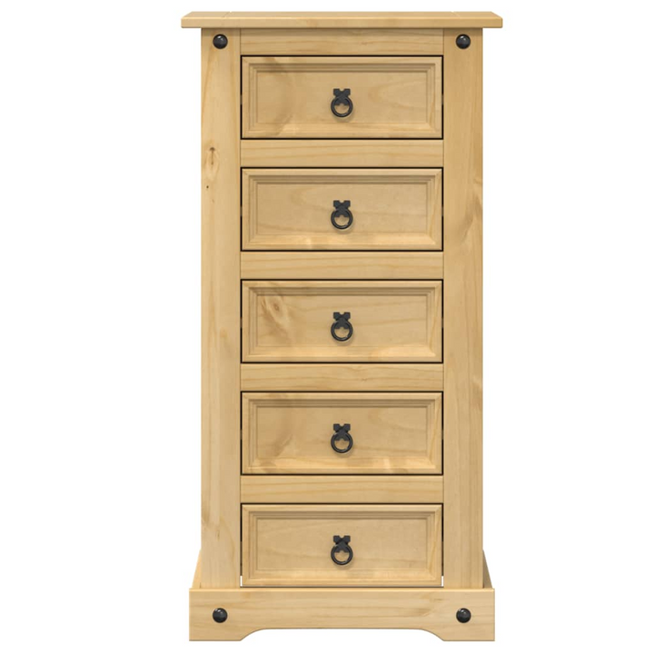 CORONA Solid Pine Wood Bedside Cabinet with 5 Drawers in Honey Wax Finish - 53x39x103 cm - Premium  from Home Treasures - Just £128.99! Shop now at Home Treasures