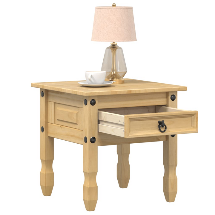 CORONA Rustic Solid Pine Wood Side Table with Drawer & Metal Handle - 50x50x50 cm, Honey Wax Finish - Premium  from Home Treasures - Just £64.99! Shop now at Home Treasures