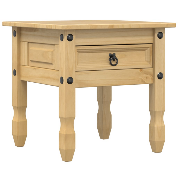 CORONA Rustic Solid Pine Wood Side Table with Drawer & Metal Handle - 50x50x50 cm, Honey Wax Finish - Premium  from Home Treasures - Just £64.99! Shop now at Home Treasures