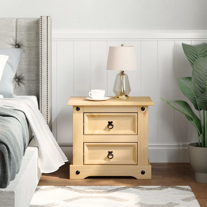 CORONA Solid Pine Wood Bedside Cabinet with 2 Drawers – Rustic & Durable Nightstand – 53x39x50 cm - Premium  from Home Treasures - Just £70.99! Shop now at Home Treasures