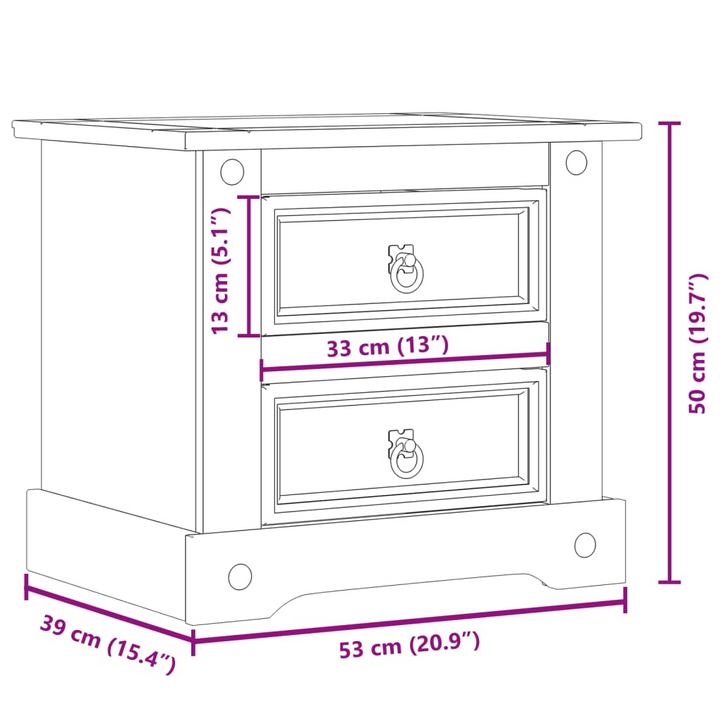 CORONA Solid Pine Wood Bedside Cabinet with 2 Drawers – Rustic & Durable Nightstand – 53x39x50 cm - Premium  from Home Treasures - Just £70.99! Shop now at Home Treasures