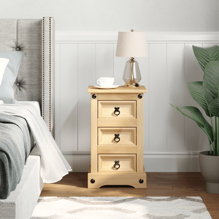 CORONA Solid Pine Wood Bedside Cabinet - Durable, Rustic Charm with Ample Storage (35x32.5x58 cm) - Premium  from Home Treasures - Just £62.99! Shop now at Home Treasures