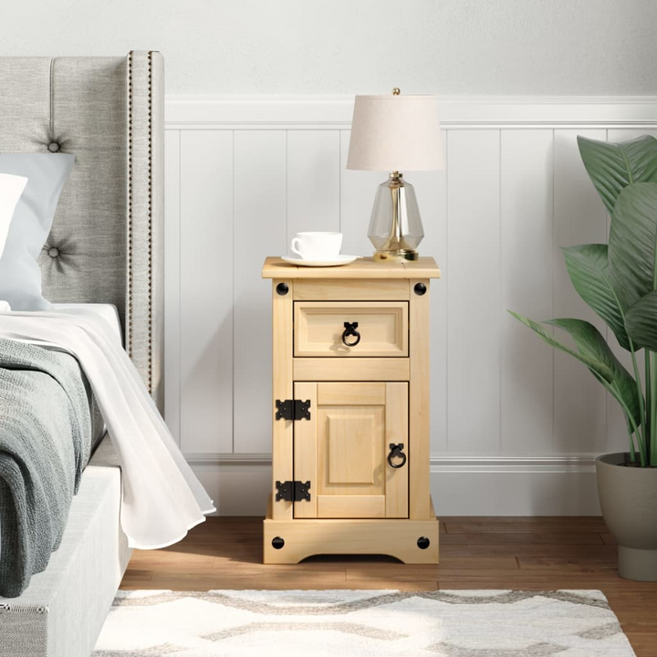 CORONA Bedside Cabinet - Solid Pine Wood, Rustic Design, Ample Storage - 35x32.5x58 cm - Premium  from Home Treasures - Just £68.99! Shop now at Home Treasures