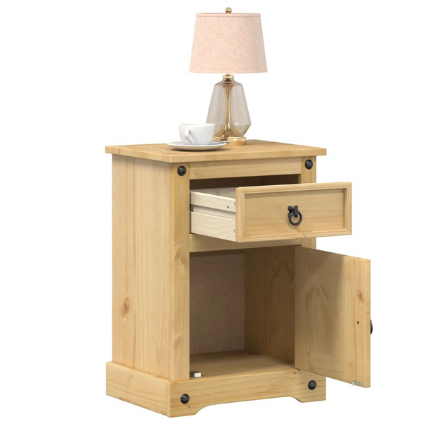 CORONA Bedside Cabinet 45x35x64 cm – Solid Pine Wood Nightstand with Drawer and Compartment, Rustic Honey Finish - Premium  from Home Treasures - Just £94.99! Shop now at Home Treasures