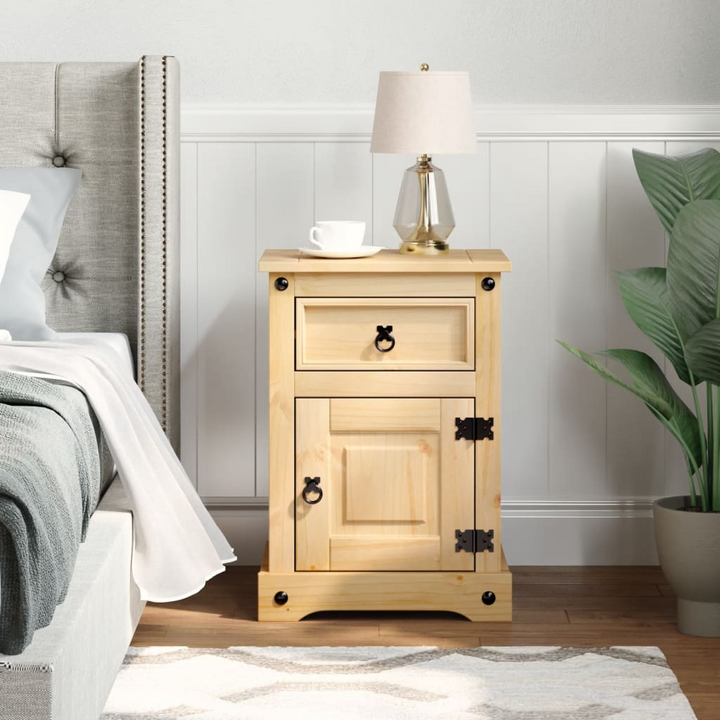 CORONA Bedside Cabinet 45x35x64 cm – Solid Pine Wood Nightstand with Drawer and Compartment, Rustic Honey Finish - Premium  from Home Treasures - Just £74.99! Shop now at Home Treasures