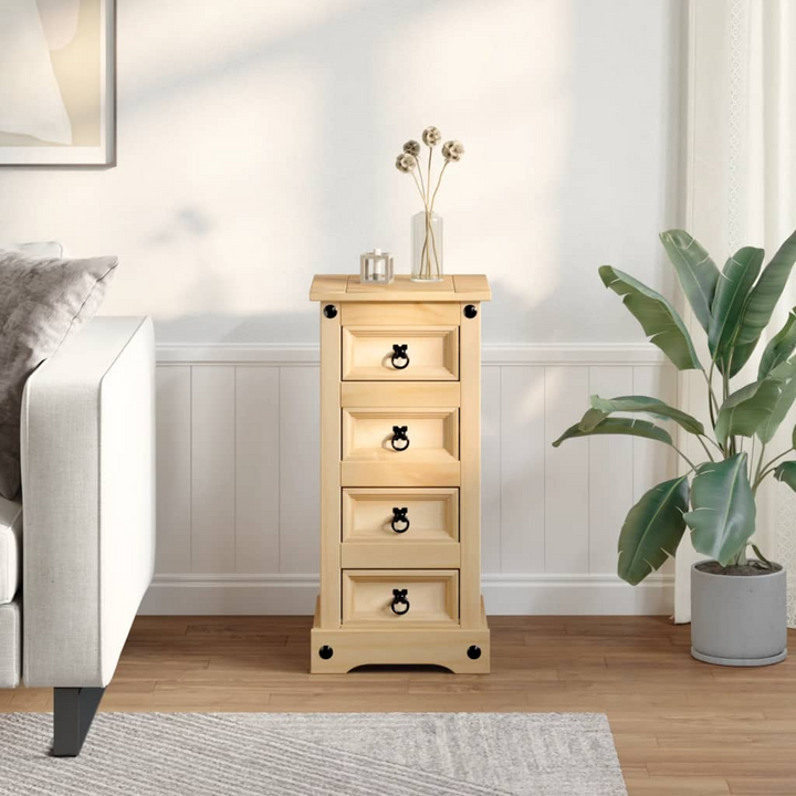 CORONA Bedside Cabinet - Solid Pine Wood with Honey Wax Finish, 4 Drawers, 35x32.5x74 cm - Premium  from Home Treasures - Just £74.99! Shop now at Home Treasures