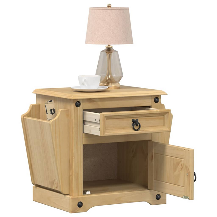 CORONA Bedside Cabinet 45x35x47.5 cm - Rustic Solid Pine Wood Nightstand with Ample Storage and Elegant Metal Handles - Premium  from Home Treasures - Just £68.99! Shop now at Home Treasures