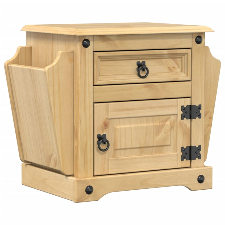 CORONA Bedside Cabinet 45x35x47.5 cm - Rustic Solid Pine Wood Nightstand with Ample Storage and Elegant Metal Handles - Premium  from Home Treasures - Just £68.99! Shop now at Home Treasures