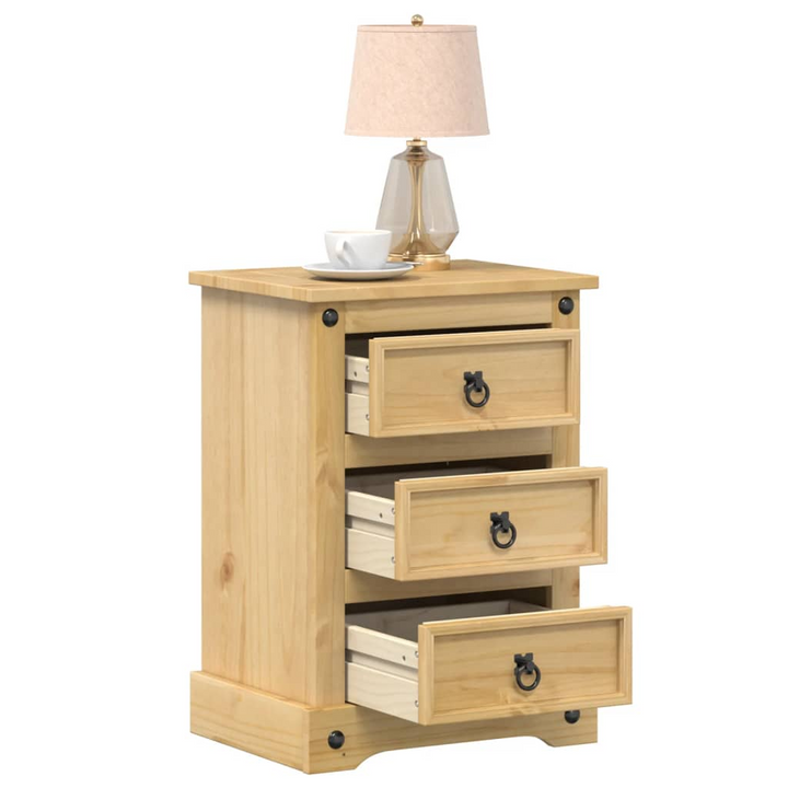 CORONA Solid Wood Pine Bedside Cabinet with 3 Drawers - Rustic Nightstand 45x35x64 cm - Premium  from Home Treasures - Just £81.99! Shop now at Home Treasures