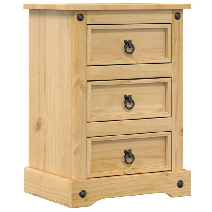 CORONA Solid Wood Pine Bedside Cabinet with 3 Drawers - Rustic Nightstand 45x35x64 cm - Premium  from Home Treasures - Just £81.99! Shop now at Home Treasures