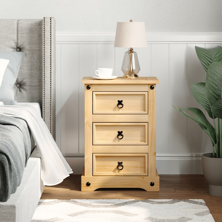 CORONA Solid Wood Pine Bedside Cabinet with 3 Drawers - Rustic Nightstand 45x35x64 cm - Premium  from Home Treasures - Just £81.99! Shop now at Home Treasures