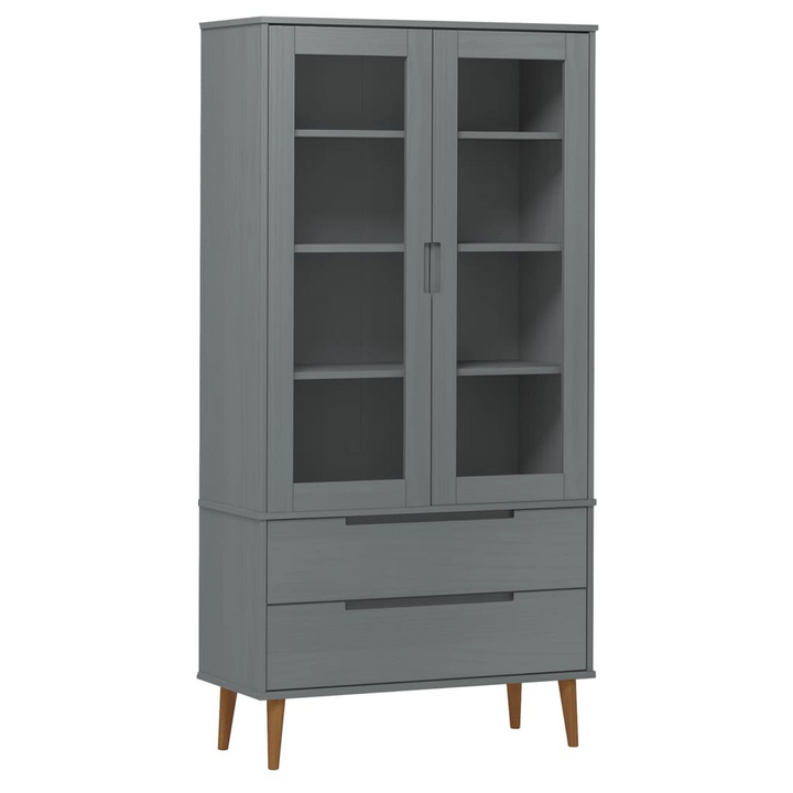 MOLDE Vitrine Cabinet 90x35x175 cm Grey - Solid Wood Pine Storage Unit with Tempered Glass Doors | Stylish Scandinavian Design - Premium  from Home Treasures - Just £321.99! Shop now at Home Treasures