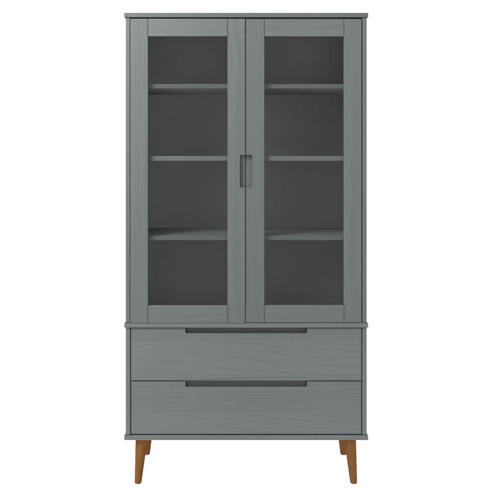 MOLDE Vitrine Cabinet 90x35x175 cm Grey - Solid Wood Pine Storage Unit with Tempered Glass Doors | Stylish Scandinavian Design - Premium  from Home Treasures - Just £321.99! Shop now at Home Treasures