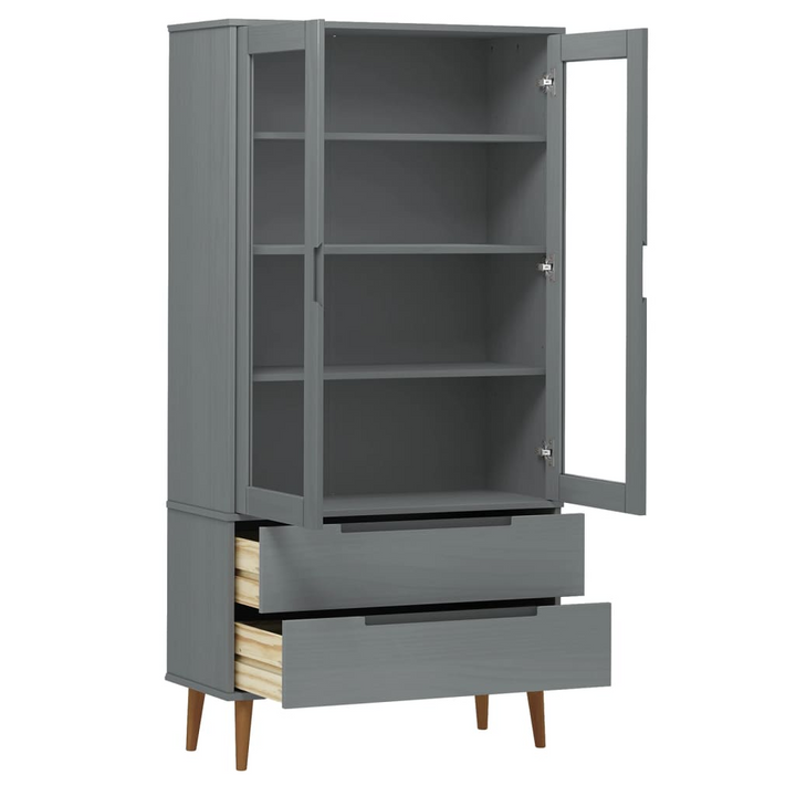 MOLDE Vitrine Cabinet 90x35x175 cm Grey - Solid Wood Pine Storage Unit with Tempered Glass Doors | Stylish Scandinavian Design - Premium  from Home Treasures - Just £321.99! Shop now at Home Treasures