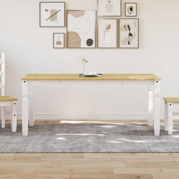 CORONA Solid Pine Wood Dining Table in White, Rustic Minimalist, 180x90x75 cm - Premium  from Home Treasures - Just £249.99! Shop now at Home Treasures