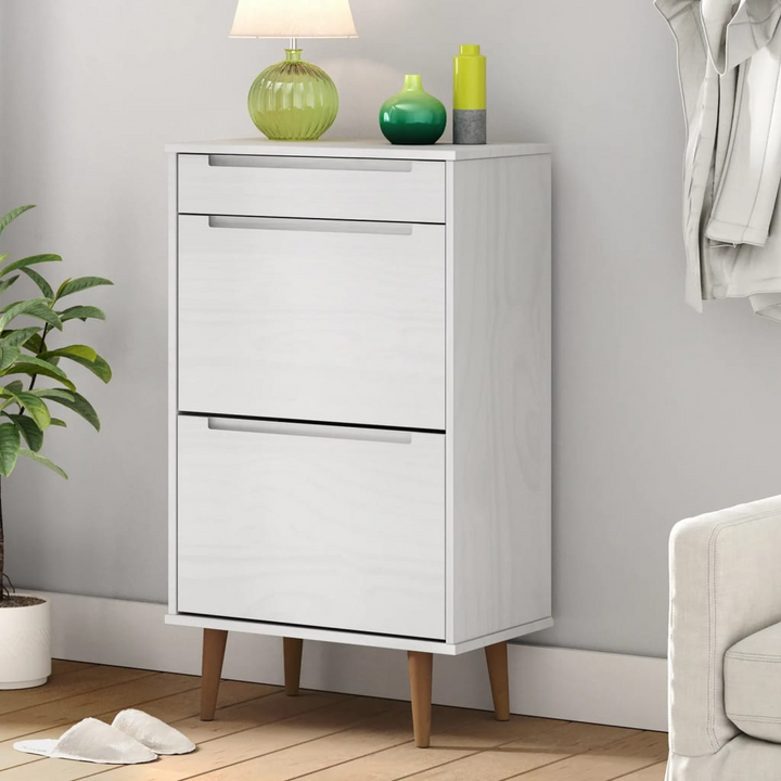 MOLDE White Shoe Cabinet - Solid Pine Wood, 2 Flip-Drawers, 1 Drawer, 59.5x35x103 cm - Elegant & Durable Storage Solution - Premium  from Home Treasures - Just £141.99! Shop now at Home Treasures