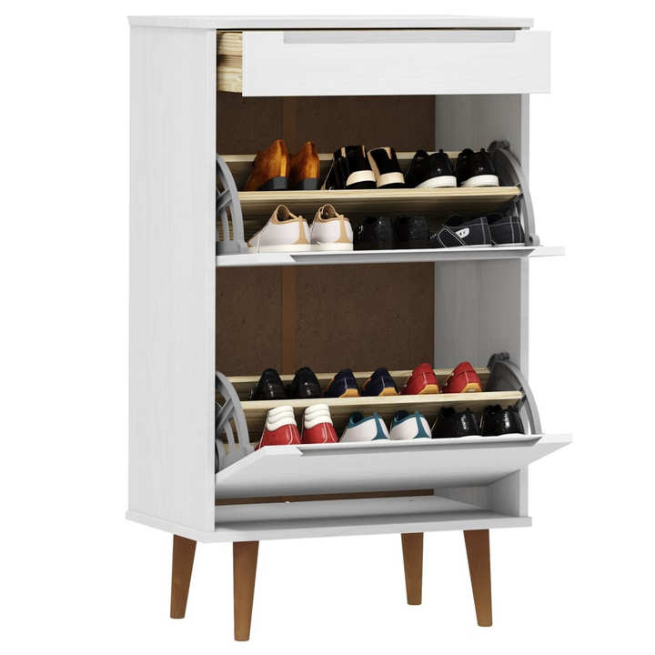 MOLDE White Shoe Cabinet - Solid Pine Wood, 2 Flip-Drawers, 1 Drawer, 59.5x35x103 cm - Elegant & Durable Storage Solution - Premium  from Home Treasures - Just £141.99! Shop now at Home Treasures