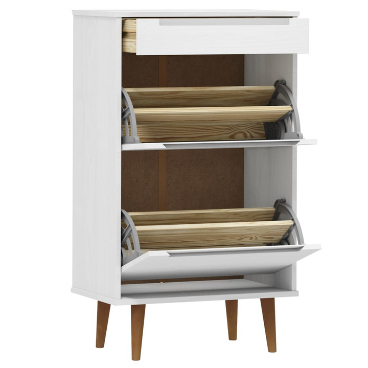 MOLDE White Shoe Cabinet - Solid Pine Wood, 2 Flip-Drawers, 1 Drawer, 59.5x35x103 cm - Elegant & Durable Storage Solution - Premium  from Home Treasures - Just £141.99! Shop now at Home Treasures