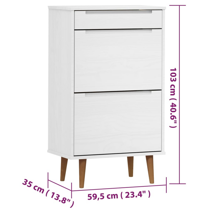 MOLDE White Shoe Cabinet - Solid Pine Wood, 2 Flip-Drawers, 1 Drawer, 59.5x35x103 cm - Elegant & Durable Storage Solution - Premium  from Home Treasures - Just £141.99! Shop now at Home Treasures