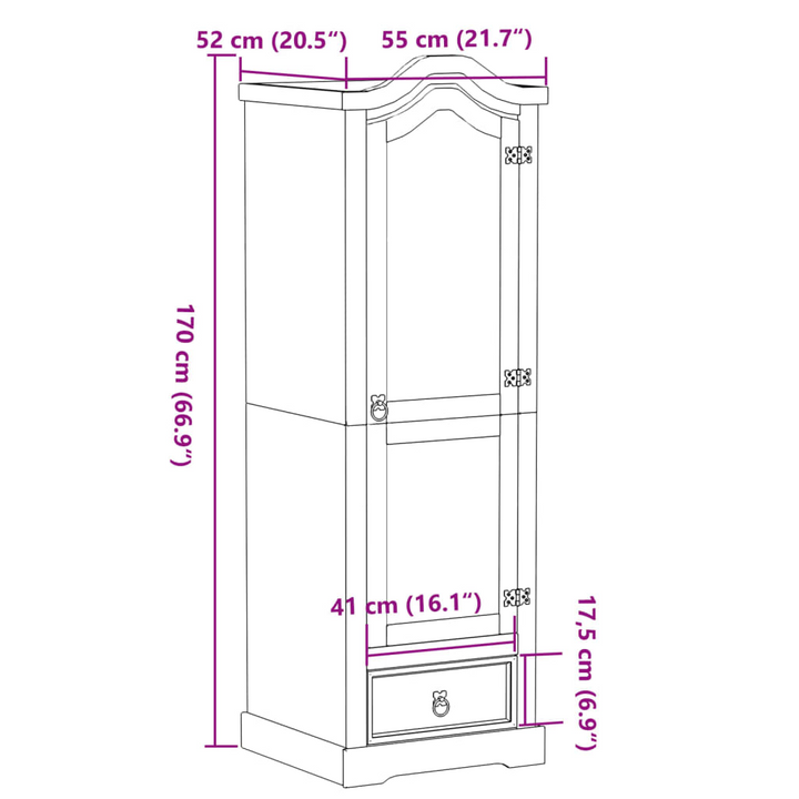 CORONA Wardrobe 55x52x170 cm - Solid Pine Wood with Honey Wax Finish | Durable, Stylish Storage Solution - Premium  from Home Treasures - Just £191.99! Shop now at Home Treasures