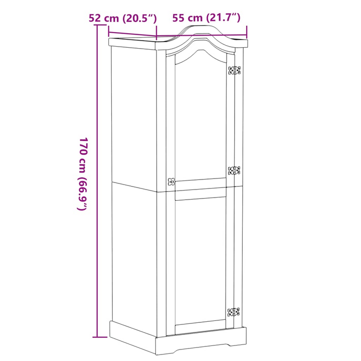 CORONA Wardrobe 55x52x170 cm - Rustic Solid Pine Wood Closet with Ample Storage and Metal Handle - Premium  from Home Treasures - Just £178.99! Shop now at Home Treasures