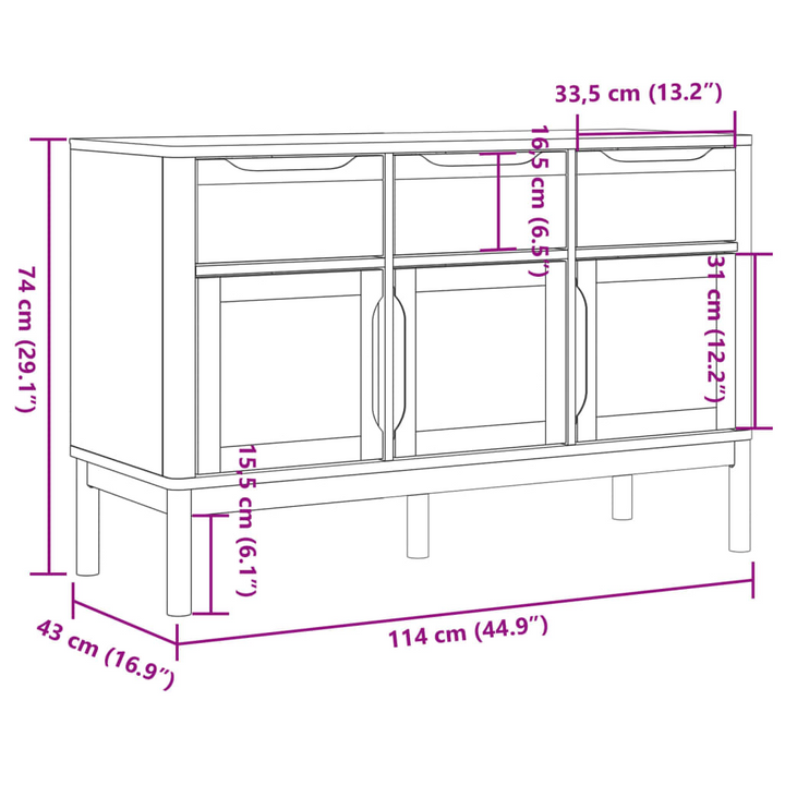 FLORO Sideboard in White - Solid Pine Wood, Ample Storage, Elegant Design (114x43x74 cm) - Premium  from Home Treasures - Just £185.99! Shop now at Home Treasures