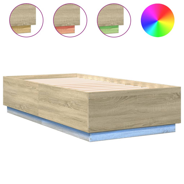 Sonoma Oak Bed Frame with RGB LED Lights - Small Single 75x190 cm | Modern & Durable, Customizable Ambiance - Premium  from Home Treasures - Just £129.99! Shop now at Home Treasures