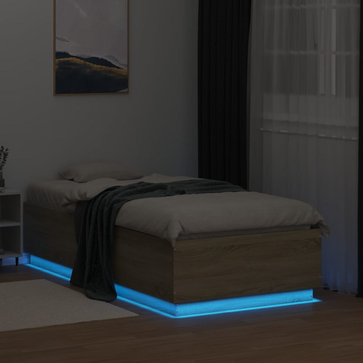 Sonoma Oak Bed Frame with RGB LED Lights - Small Single 75x190 cm | Modern & Durable, Customizable Ambiance - Premium  from Home Treasures - Just £125.99! Shop now at Home Treasures