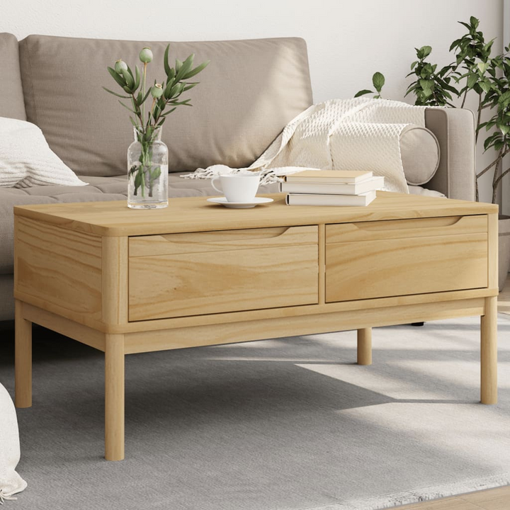 FLORO Rustic Coffee Table in Wax Brown - Solid Pine Wood, 99x55.5x45 cm with Storage Drawers | Perfect for Living Room - Premium  from Home Treasures - Just £120.99! Shop now at Home Treasures