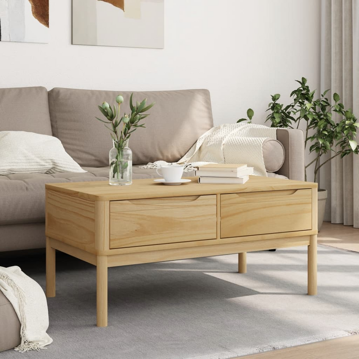 FLORO Rustic Coffee Table in Wax Brown - Solid Pine Wood, 99x55.5x45 cm with Storage Drawers | Perfect for Living Room - Premium  from Home Treasures - Just £120.99! Shop now at Home Treasures