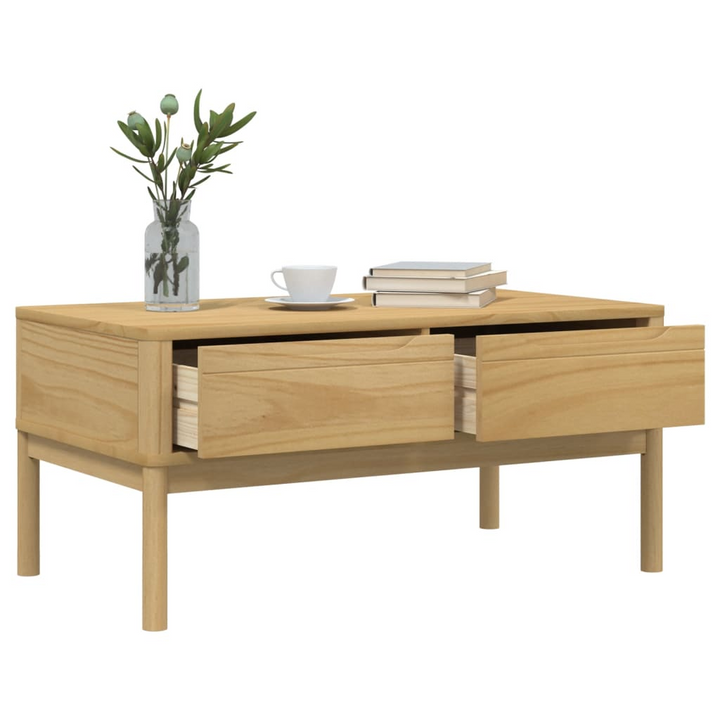 FLORO Rustic Coffee Table in Wax Brown - Solid Pine Wood, 99x55.5x45 cm with Storage Drawers | Perfect for Living Room - Premium  from Home Treasures - Just £120.99! Shop now at Home Treasures