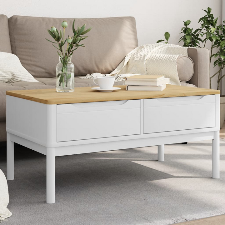 FLORO Coffee Table in White- Solid Pine Wood, 99x55.5x45 cm - Modern Living Room Furniture with Ample Storage & Sturdy Design - Premium  from Home Treasures - Just £143.99! Shop now at Home Treasures