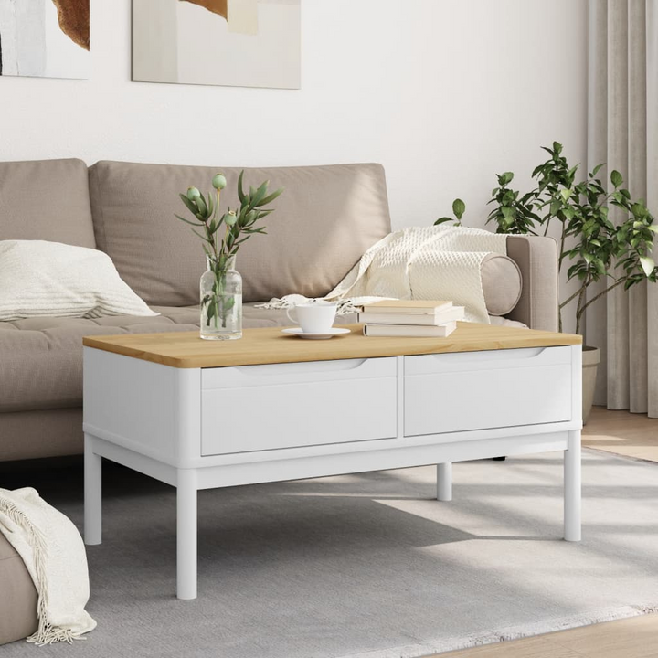 FLORO Coffee Table in White- Solid Pine Wood, 99x55.5x45 cm - Modern Living Room Furniture with Ample Storage & Sturdy Design - Premium  from Home Treasures - Just £143.99! Shop now at Home Treasures