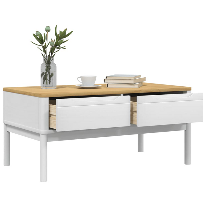 FLORO Coffee Table in White- Solid Pine Wood, 99x55.5x45 cm - Modern Living Room Furniture with Ample Storage & Sturdy Design - Premium  from Home Treasures - Just £143.99! Shop now at Home Treasures