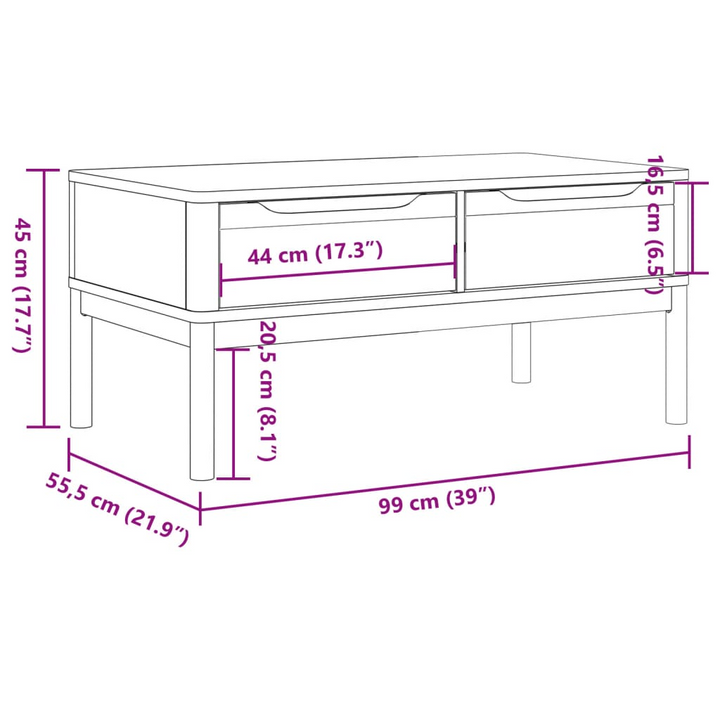 FLORO Coffee Table in White- Solid Pine Wood, 99x55.5x45 cm - Modern Living Room Furniture with Ample Storage & Sturdy Design - Premium  from Home Treasures - Just £143.99! Shop now at Home Treasures