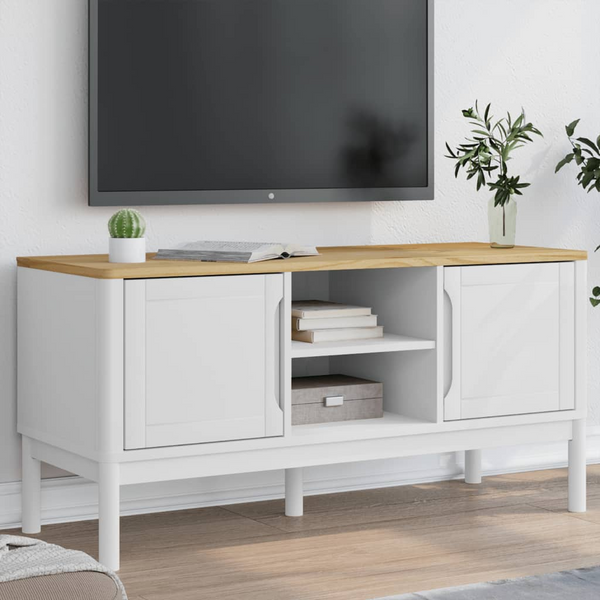 FLORO TV Cabinet in White - Solid Pine Wood, 114x43x55 cm, Modern & Durable TV Stand - Premium  from Home Treasures - Just £125.99! Shop now at Home Treasures