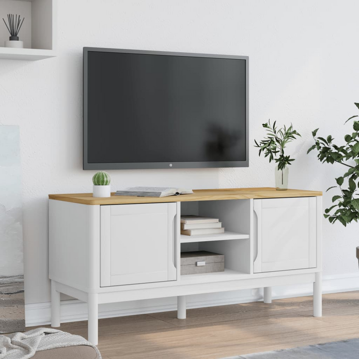 FLORO TV Cabinet in White - Solid Pine Wood, 114x43x55 cm, Modern & Durable TV Stand - Premium  from Home Treasures - Just £125.99! Shop now at Home Treasures