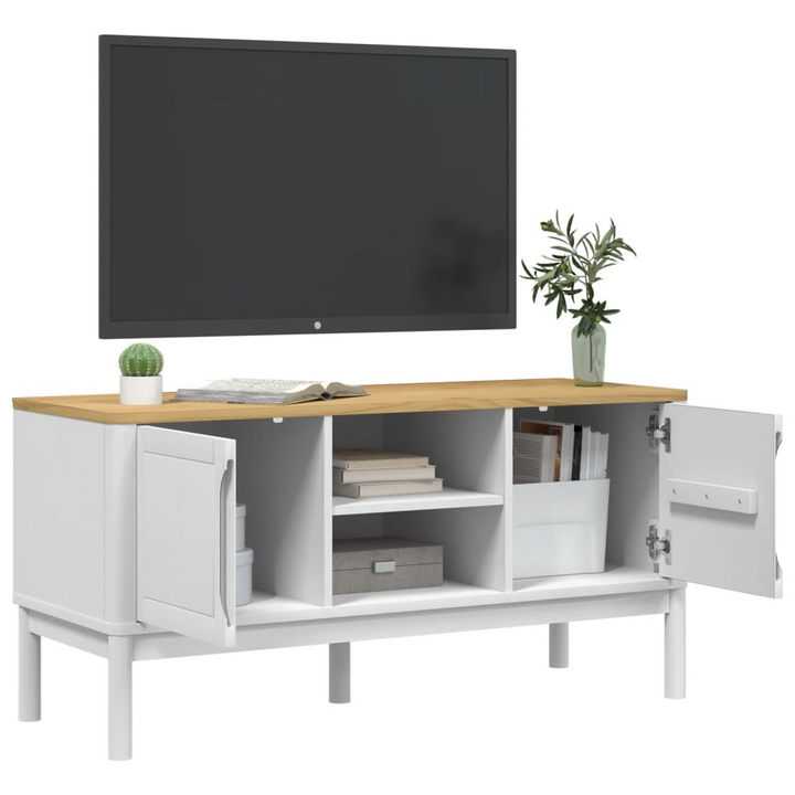 FLORO TV Cabinet in White - Solid Pine Wood, 114x43x55 cm, Modern & Durable TV Stand - Premium  from Home Treasures - Just £125.99! Shop now at Home Treasures