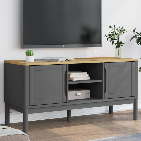 FLORO Grey TV Cabinet – 114x43x55 cm – Solid Pine Wood – Modern & Durable TV Stand with Ample Storage - Premium  from Home Treasures - Just £122.99! Shop now at Home Treasures