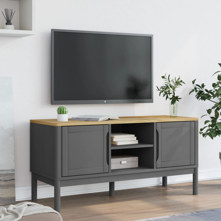 FLORO Grey TV Cabinet – 114x43x55 cm – Solid Pine Wood – Modern & Durable TV Stand with Ample Storage - Premium  from Home Treasures - Just £122.99! Shop now at Home Treasures