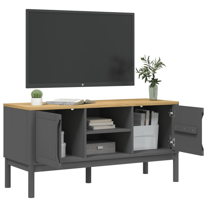 FLORO Grey TV Cabinet – 114x43x55 cm – Solid Pine Wood – Modern & Durable TV Stand with Ample Storage - Premium  from Home Treasures - Just £122.99! Shop now at Home Treasures