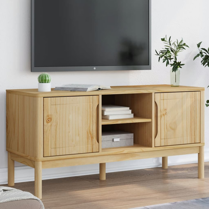 FLORO Solid Pine Wood TV Cabinet - Rustic Brown, 114x43x55 cm, Modern Storage Solution - Premium  from Home Treasures - Just £118.99! Shop now at Home Treasures