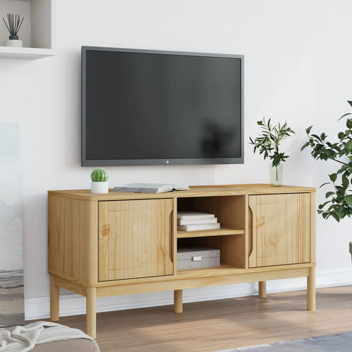 FLORO Solid Pine Wood TV Cabinet - Rustic Brown, 114x43x55 cm, Modern Storage Solution - Premium  from Home Treasures - Just £118.99! Shop now at Home Treasures