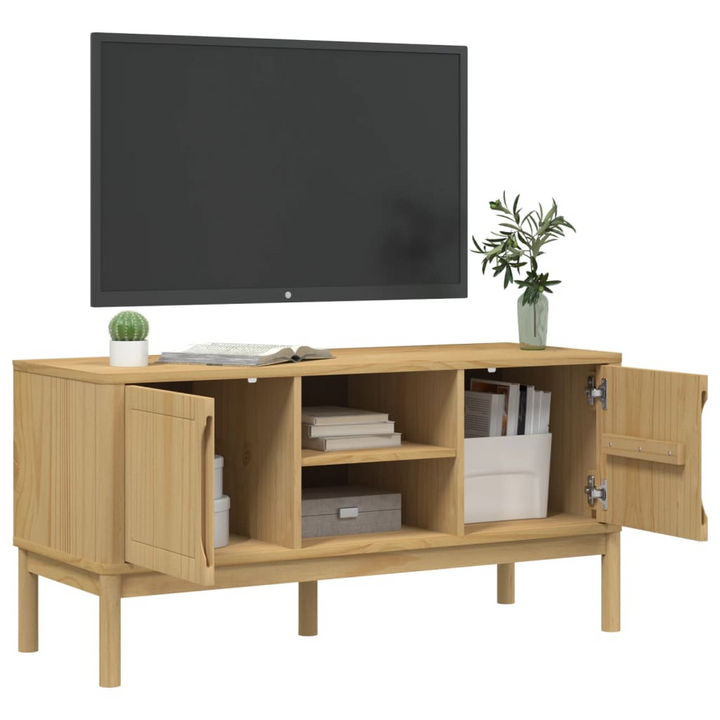 FLORO Solid Pine Wood TV Cabinet - Rustic Brown, 114x43x55 cm, Modern Storage Solution - Premium  from Home Treasures - Just £118.99! Shop now at Home Treasures