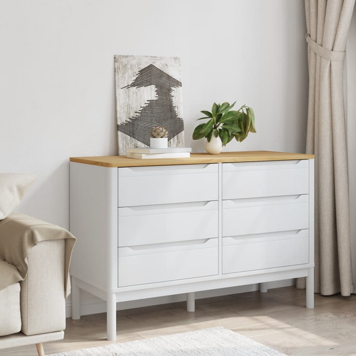 FLORO White Solid Pine Wood Chest of Drawers - 6 Spacious Drawers for Ample Storage - Elegant & Durable - Premium  from Home Treasures - Just £204.99! Shop now at Home Treasures