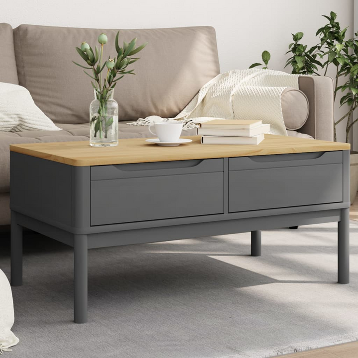 Stylish FLORO Coffee Table in Grey - 99x55.5x45 cm, Solid Pine Wood with 2 Drawers - Premium  from Home Treasures - Just £125.99! Shop now at Home Treasures