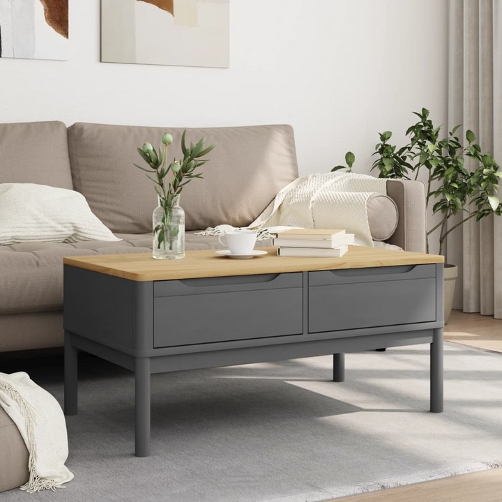 Stylish FLORO Coffee Table in Grey - 99x55.5x45 cm, Solid Pine Wood with 2 Drawers - Premium  from Home Treasures - Just £125.99! Shop now at Home Treasures