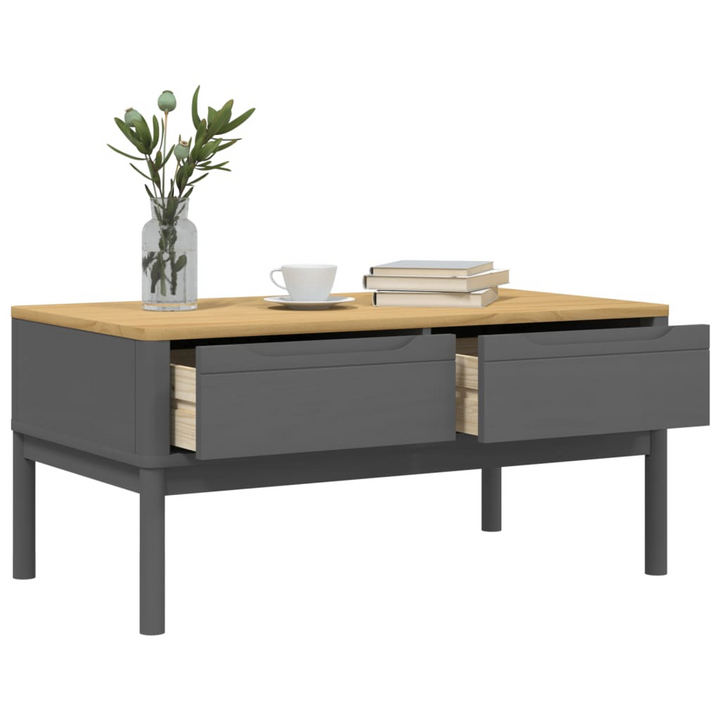 Stylish FLORO Coffee Table in Grey - 99x55.5x45 cm, Solid Pine Wood with 2 Drawers - Premium  from Home Treasures - Just £125.99! Shop now at Home Treasures