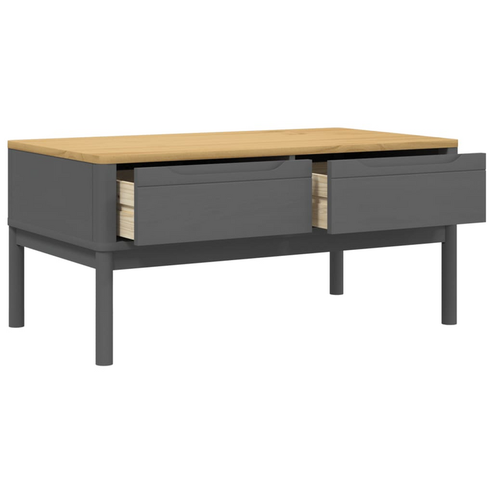 Stylish FLORO Coffee Table in Grey - 99x55.5x45 cm, Solid Pine Wood with 2 Drawers - Premium  from Home Treasures - Just £125.99! Shop now at Home Treasures