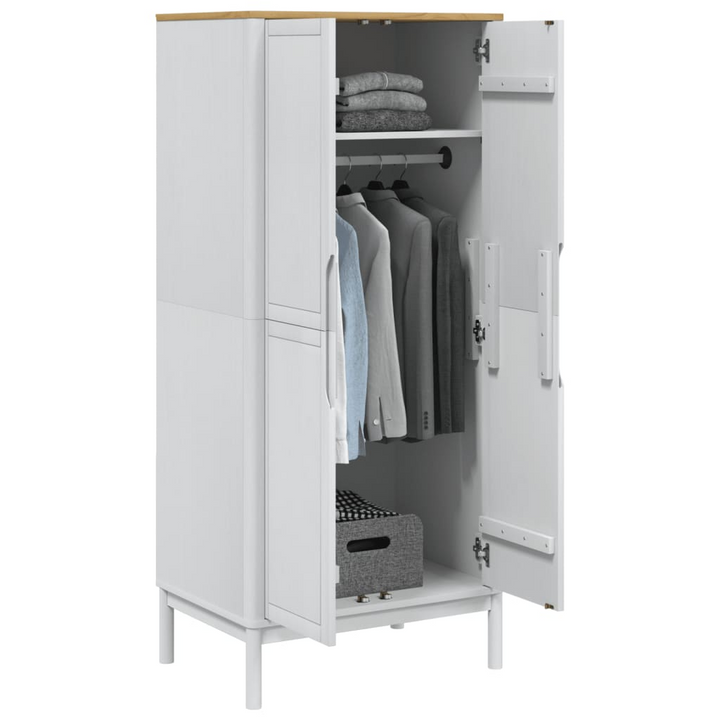 FLORO Wardrobe - Solid Pine Wood, White Finish, 77x53x171 cm - Elegant & Spacious Storage Solution - Premium  from Home Treasures - Just £256.99! Shop now at Home Treasures